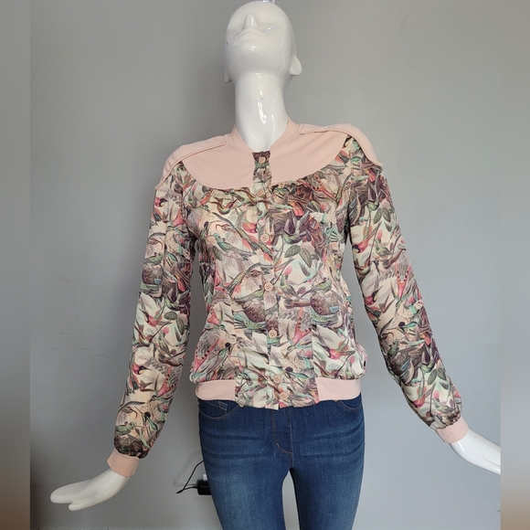 Gsus Industries Jackets & Blazers - Gsus Industries Sheer Hummingbird Print Bomber, VGUC, Size S